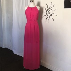 By & By Pink Sheer Maxi Dress with Belt